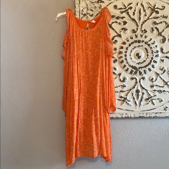 Old Navy Orange Paisley Open Shoulder Dress - Picture 1 of 13